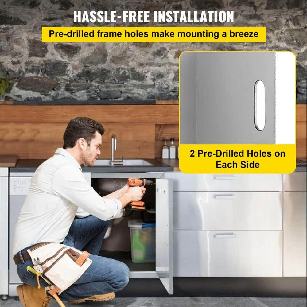 33 In. W X 23 In. H 304 Stainless Steel Double BBQ Access Door With Hooks Outdoor Kitchen Doors For Outside Cabinet 6 33 In. W X 23 In. H 304 Stainless Steel Double BBQ Access Door With Hooks Outdoor Kitchen Doors For Outside Cabinet - Image 5