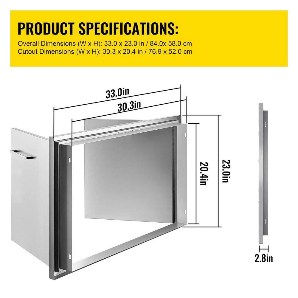33 In. W X 23 In. H 304 Stainless Steel Double BBQ Access Door With Hooks Outdoor Kitchen Doors For Outside Cabinet 8 33 In. W X 23 In. H 304 Stainless Steel Double BBQ Access Door With Hooks Outdoor Kitchen Doors For Outside Cabinet - Image 7