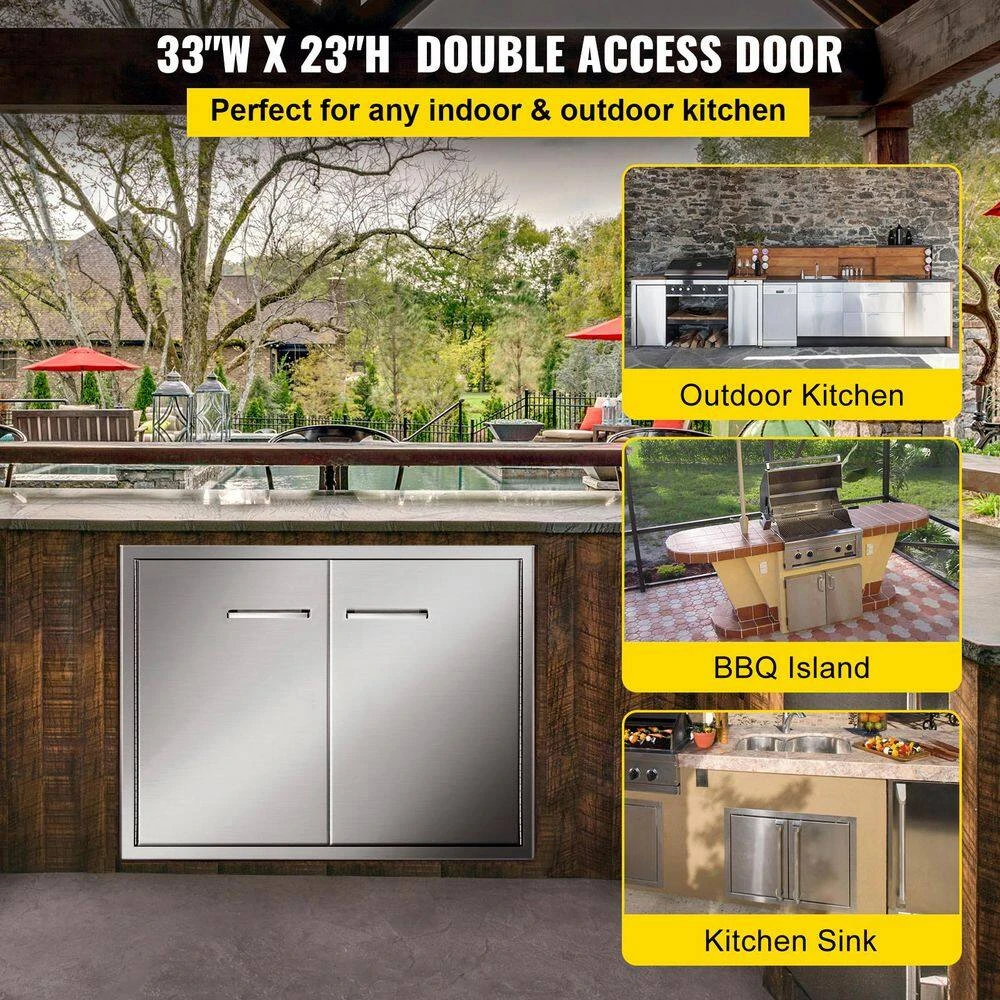 33 In. W X 23 In. H 304 Stainless Steel Double BBQ Access Door With Hooks Outdoor Kitchen Doors For Outside Cabinet 3 33 In. W X 23 In. H 304 Stainless Steel Double BBQ Access Door With Hooks Outdoor Kitchen Doors For Outside Cabinet - Image 2
