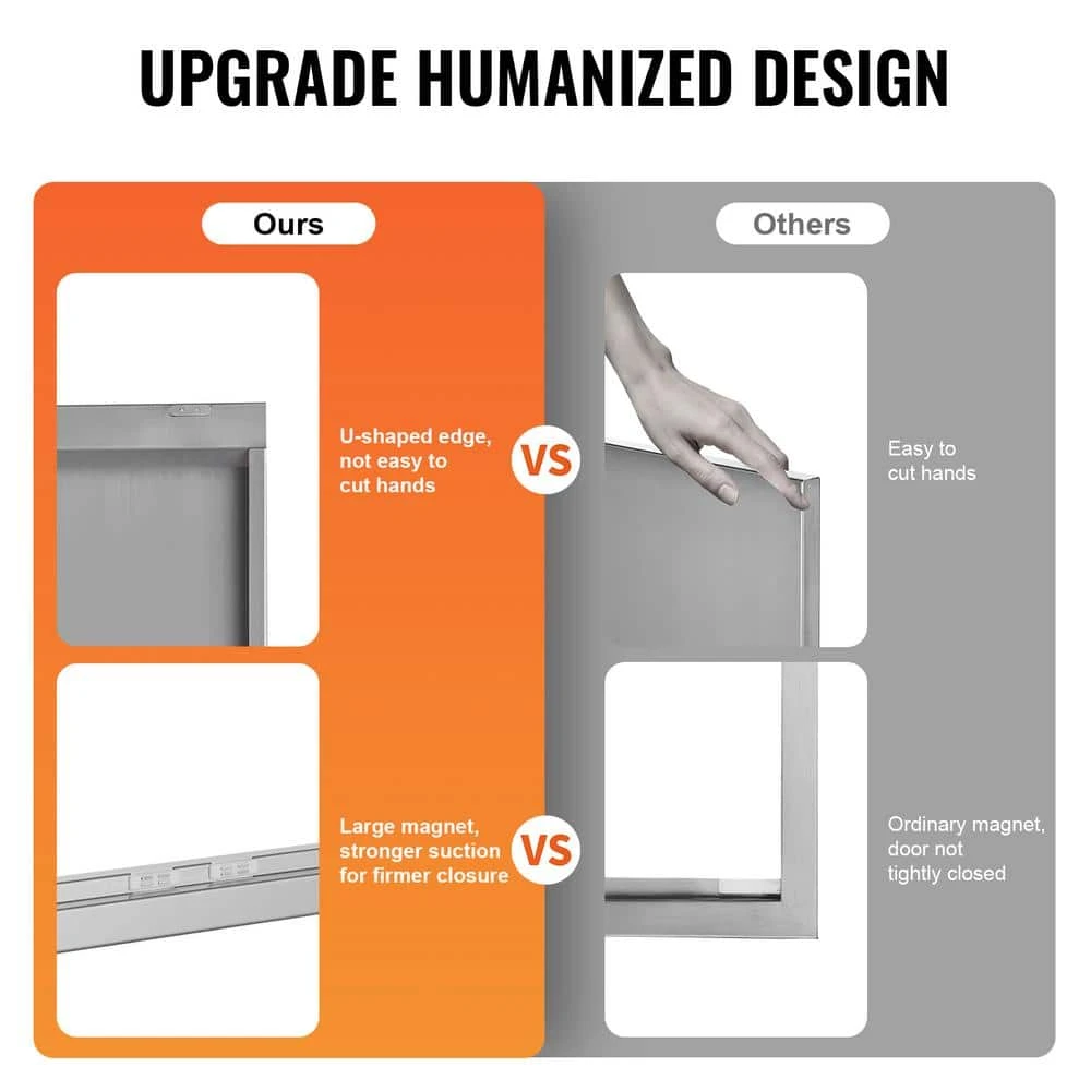 BBQ Access Door 30 In. W X 21 In. H Brushed Stainless Steel Outdoor Kitchen Door With Hooks For Outside Cabinet 7 BBQ Access Door 30 In. W X 21 In. H Brushed Stainless Steel Outdoor Kitchen Door With Hooks For Outside Cabinet - Image 5