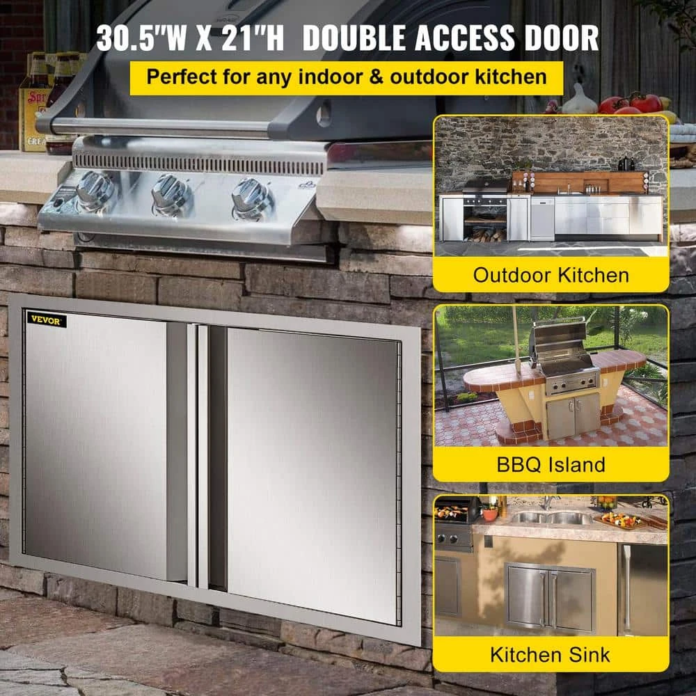 Outdoor Kitchen Cabinets Door 30.5 In. W X 21 In. H Grill Doors With Recessed Handle Access Door For BBQ Island 4 Outdoor Kitchen Cabinets Door 30.5 In. W X 21 In. H Grill Doors With Recessed Handle Access Door For BBQ Island - Image 2