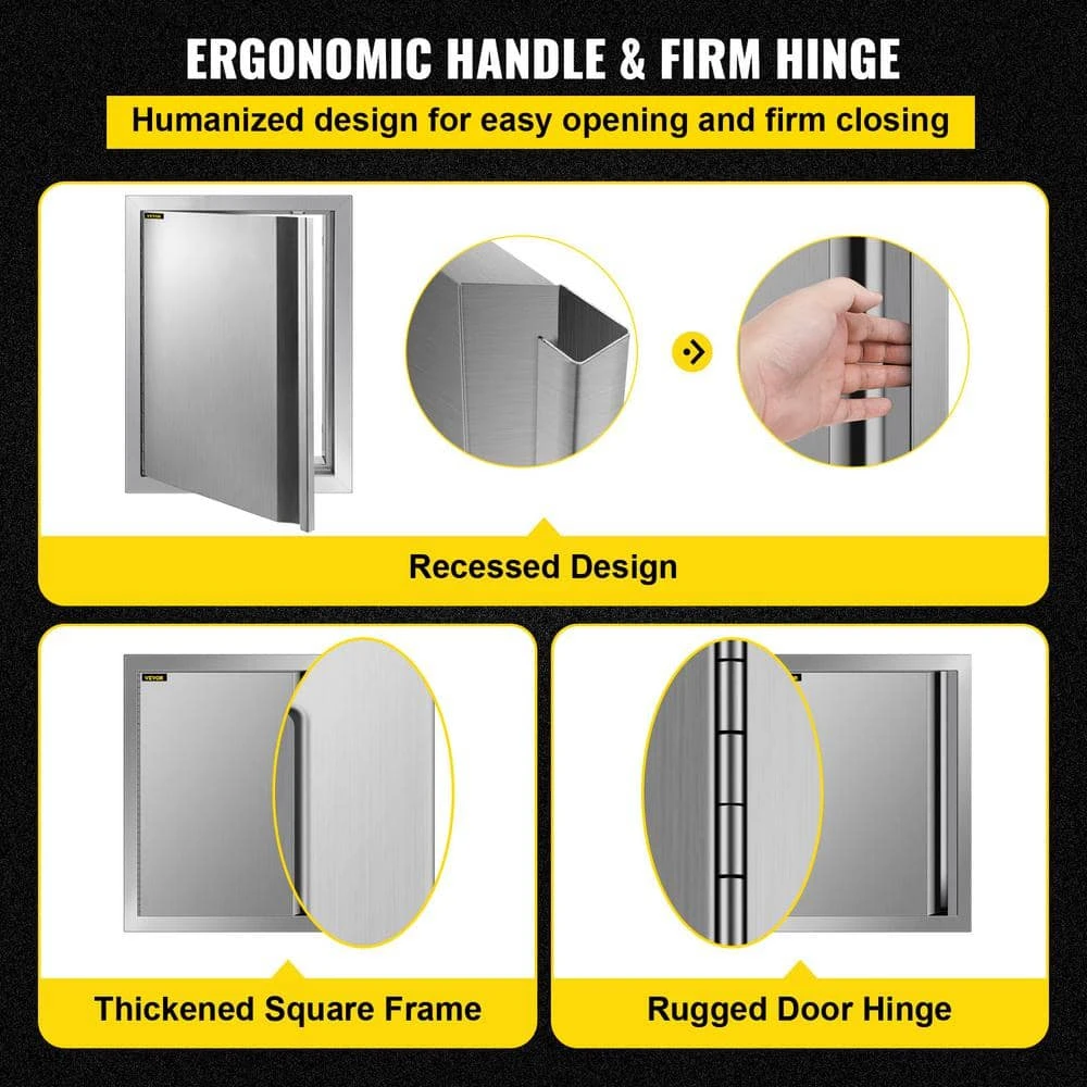 17 In. W X 24 In. H Single BBQ Stainless Steel Access Door With Recessed Handle Outdoor Kitchen Doors For Storage Room 6 17 In. W X 24 In. H Single BBQ Stainless Steel Access Door With Recessed Handle Outdoor Kitchen Doors For Storage Room - Image 4