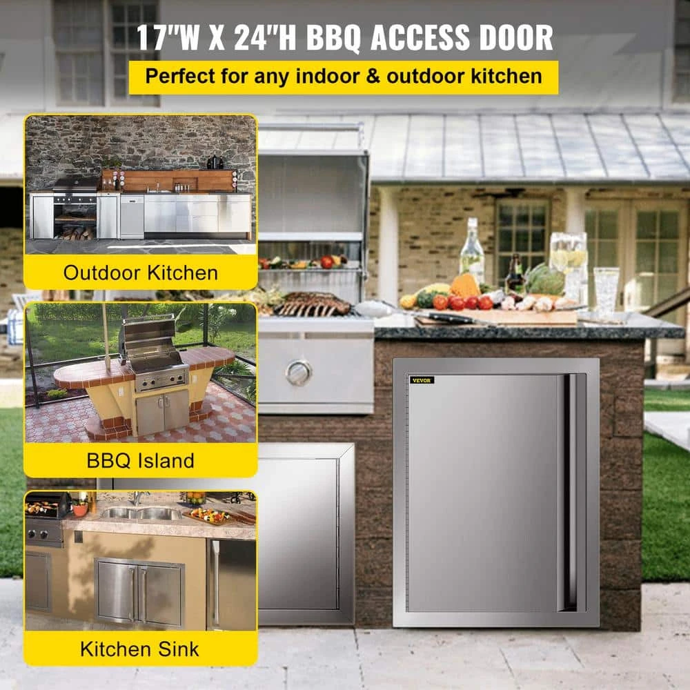 17 In. W X 24 In. H Single BBQ Stainless Steel Access Door With Recessed Handle Outdoor Kitchen Doors For Storage Room 4 17 In. W X 24 In. H Single BBQ Stainless Steel Access Door With Recessed Handle Outdoor Kitchen Doors For Storage Room - Image 2