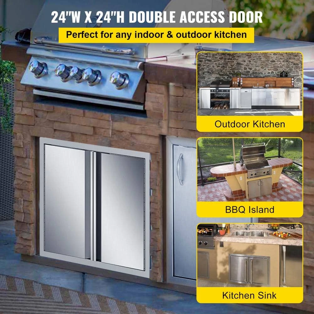 BBQ Access Door 24 In. W X 24 In. H Double BBQ Door Stainless Steel With Recessed Handle Outdoor Kitchen Doors 4 BBQ Access Door 24 In. W X 24 In. H Double BBQ Door Stainless Steel With Recessed Handle Outdoor Kitchen Doors - Image 2