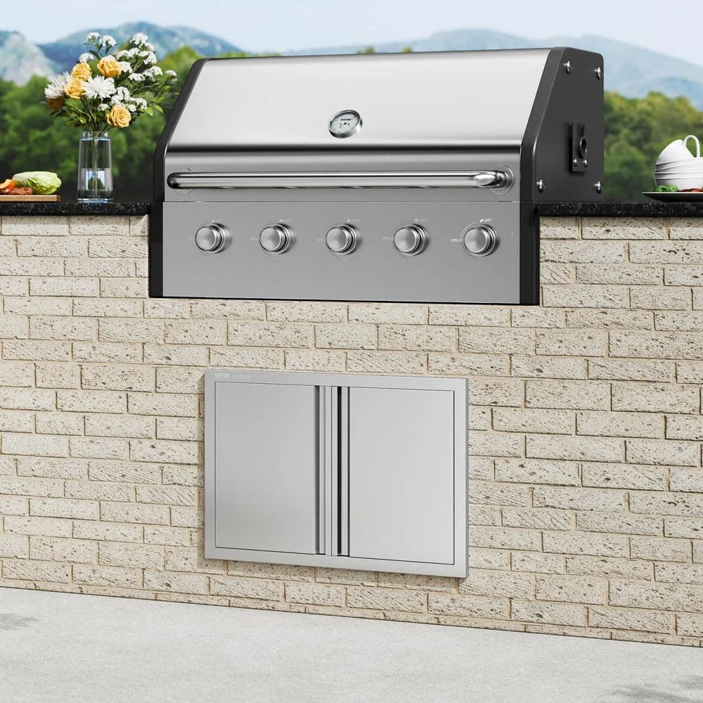 BBQ Access Door 28 In. W X 19 In. H Double BBQ Door Stainless Steel With Recessed Handle Outdoor Kitchen Doors 10 BBQ Access Door 28 In. W X 19 In. H Double BBQ Door Stainless Steel With Recessed Handle Outdoor Kitchen Doors - Image 8