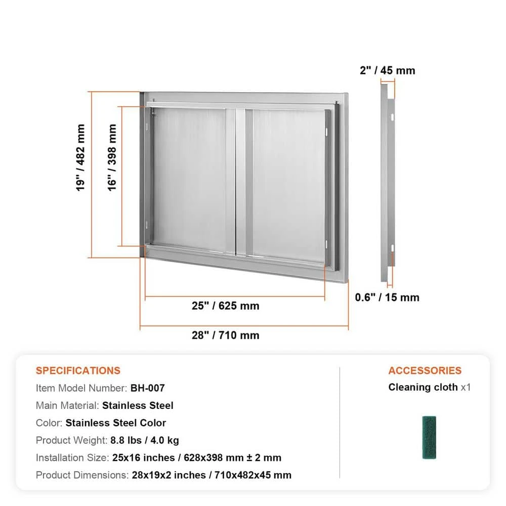 BBQ Access Door 28 In. W X 19 In. H Double BBQ Door Stainless Steel With Recessed Handle Outdoor Kitchen Doors 9 BBQ Access Door 28 In. W X 19 In. H Double BBQ Door Stainless Steel With Recessed Handle Outdoor Kitchen Doors - Image 7