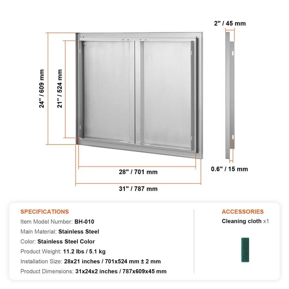 31 In. W X 24 In. H Stainless Steel BBQ Access Door With Recessed Handle Outdoor Kitchen Doors For Outside Cabinet 9 31 In. W X 24 In. H Stainless Steel BBQ Access Door With Recessed Handle Outdoor Kitchen Doors For Outside Cabinet - Image 7