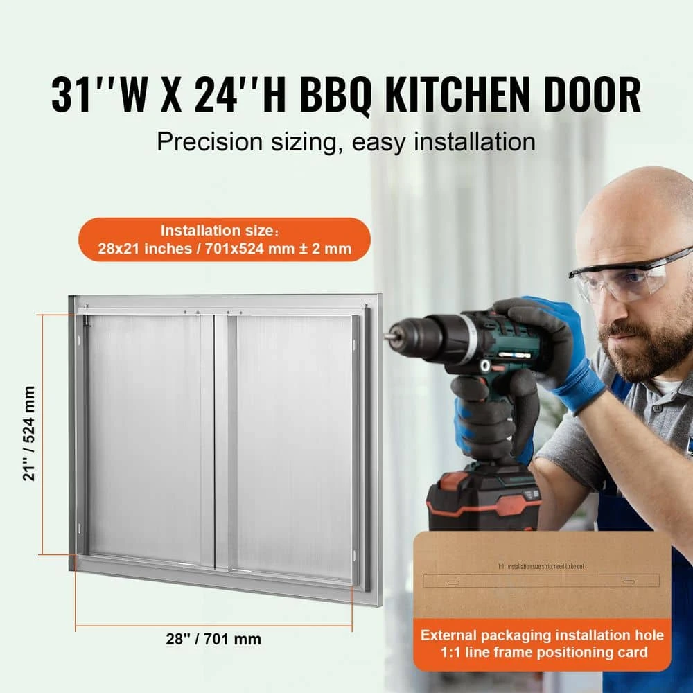 31 In. W X 24 In. H Stainless Steel BBQ Access Door With Recessed Handle Outdoor Kitchen Doors For Outside Cabinet 4 31 In. W X 24 In. H Stainless Steel BBQ Access Door With Recessed Handle Outdoor Kitchen Doors For Outside Cabinet - Image 2