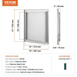 Single Outdoor Kitchen Door 18 In. W X 21 In. H BBQ Access Door Stainless Steel Flush Mount Door Wall Vertical Door -Patio Furniture Shop vevor outdoor kitchen doors dmabscjm18x25f9bvv0 76 1000