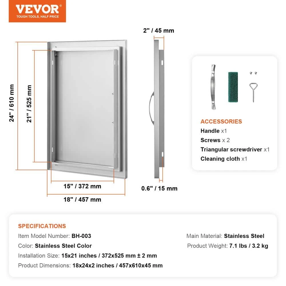 Single Outdoor Kitchen Door 18 In. W X 24 In. H BBQ Access Door Stainless Steel Flush Mount Door Wall Vertical Door 9 Single Outdoor Kitchen Door 18 In. W X 24 In. H BBQ Access Door Stainless Steel Flush Mount Door Wall Vertical Door - Image 7