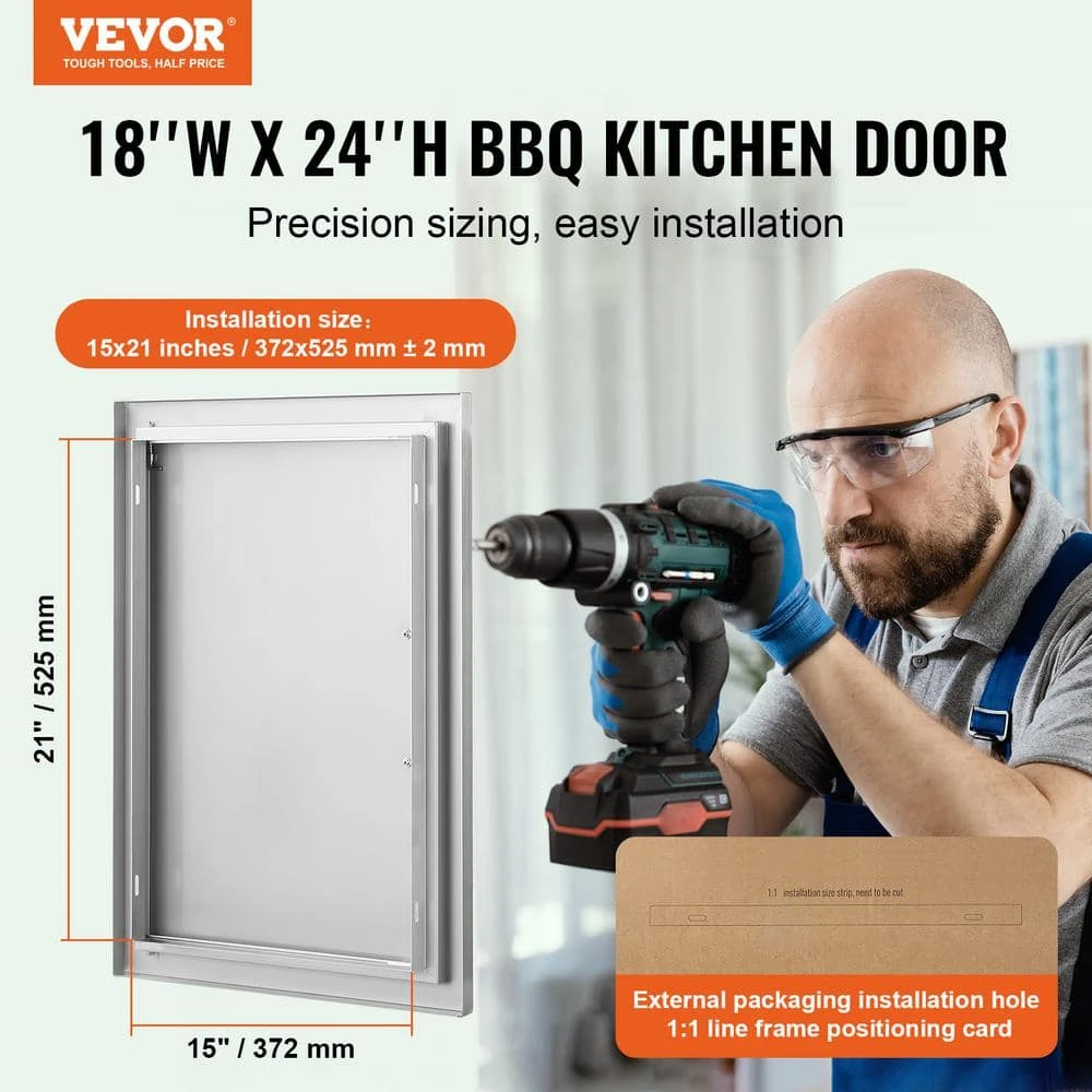 Single Outdoor Kitchen Door 18 In. W X 24 In. H BBQ Access Door Stainless Steel Flush Mount Door Wall Vertical Door 4 Single Outdoor Kitchen Door 18 In. W X 24 In. H BBQ Access Door Stainless Steel Flush Mount Door Wall Vertical Door - Image 2