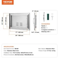 20 In. W X 14 In. H Single Outdoor Kitchen Door BBQ Access Door Stainless Steel Flush Mount Door Wall Vertical Door -Patio Furniture Shop vevor outdoor kitchen doors dmmbscjmys20ym2a0v0 76 1000