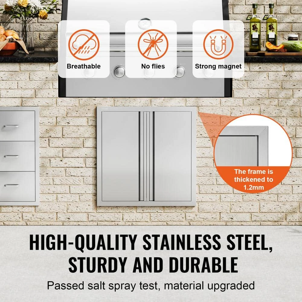 Double Outdoor Kitchen Door 24 In. W X 24 In. H BBQ Access Door Stainless Steel Flush Mount Door Wall Vertical Door 5 Double Outdoor Kitchen Door 24 In. W X 24 In. H BBQ Access Door Stainless Steel Flush Mount Door Wall Vertical Door - Image 3