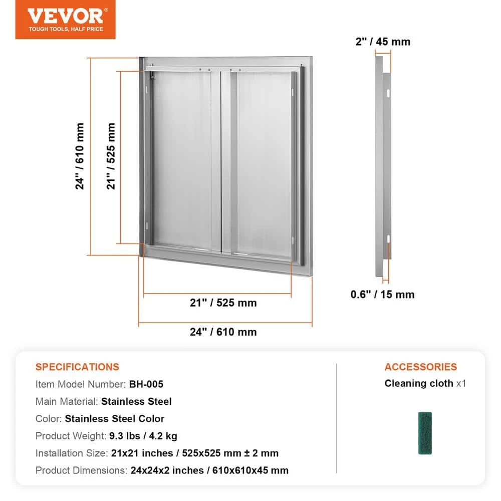 Double Outdoor Kitchen Door 24 In. W X 24 In. H BBQ Access Door Stainless Steel Flush Mount Door Wall Vertical Door 9 Double Outdoor Kitchen Door 24 In. W X 24 In. H BBQ Access Door Stainless Steel Flush Mount Door Wall Vertical Door - Image 7