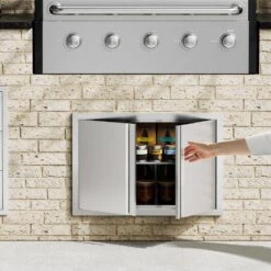 Double Outdoor Kitchen Door 28 In. W X 19 In. H BBQ Access Door Stainless Steel Flush Mount Door With Recessed Handles -Patio Furniture Shop vevor outdoor kitchen doors smabscjmys28pnv9uv0 31 1000