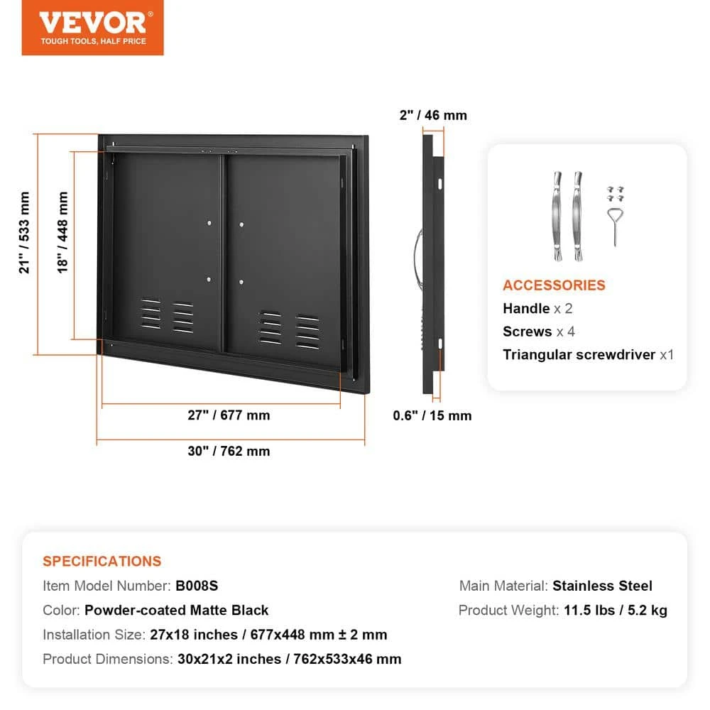 Double Outdoor Kitchen Door 30 In. W X 21 In. H BBQ Access Door Cold Plate Flush Mount Door Wall Vertical Door 9 Double Outdoor Kitchen Door 30 In. W X 21 In. H BBQ Access Door Cold Plate Flush Mount Door Wall Vertical Door - Image 7