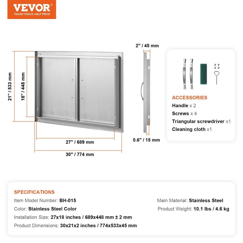 Double Outdoor Kitchen Door 30 In. W X 21 In. H BBQ Access Door Stainless Steel Flush Mount Door 9 Double Outdoor Kitchen Door 30 In. W X 21 In. H BBQ Access Door Stainless Steel Flush Mount Door - Image 7