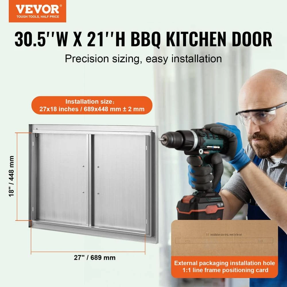 Double Outdoor Kitchen Door 30 In. W X 21 In. H BBQ Access Door Stainless Steel Flush Mount Door 4 Double Outdoor Kitchen Door 30 In. W X 21 In. H BBQ Access Door Stainless Steel Flush Mount Door - Image 2