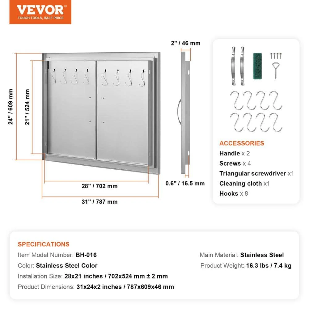 Double Outdoor Kitchen Door 31 In. W X 24 In. H BBQ Access Door Stainless Steel Flush Mount Door Wall Vertical Door 9 Double Outdoor Kitchen Door 31 In. W X 24 In. H BBQ Access Door Stainless Steel Flush Mount Door Wall Vertical Door - Image 7