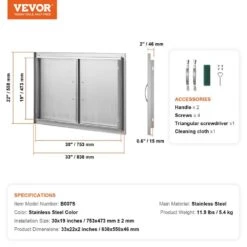 33 In. W X 22 In. H Double Outdoor Kitchen Door BBQ Access Door Stainless Steel Flush Mount Door Wall Vertical Door -Patio Furniture Shop vevor outdoor kitchen doors smmbscjmys33qvdxtv0 76 1000