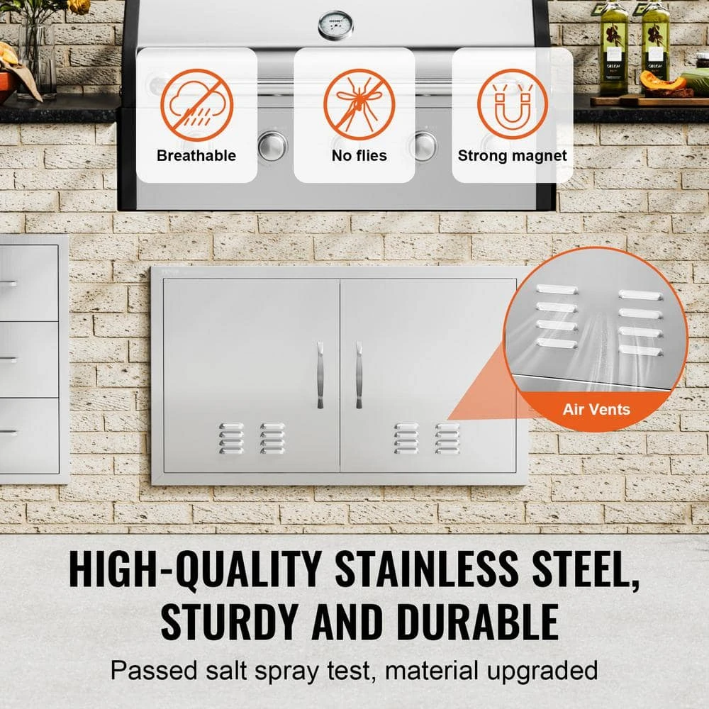Double Outdoor Kitchen Door 36 In. W X 21 In. H BBQ Access Door Stainless Steel Flush Mount Door With Handles And Vents 5 Double Outdoor Kitchen Door 36 In. W X 21 In. H BBQ Access Door Stainless Steel Flush Mount Door With Handles And Vents - Image 3