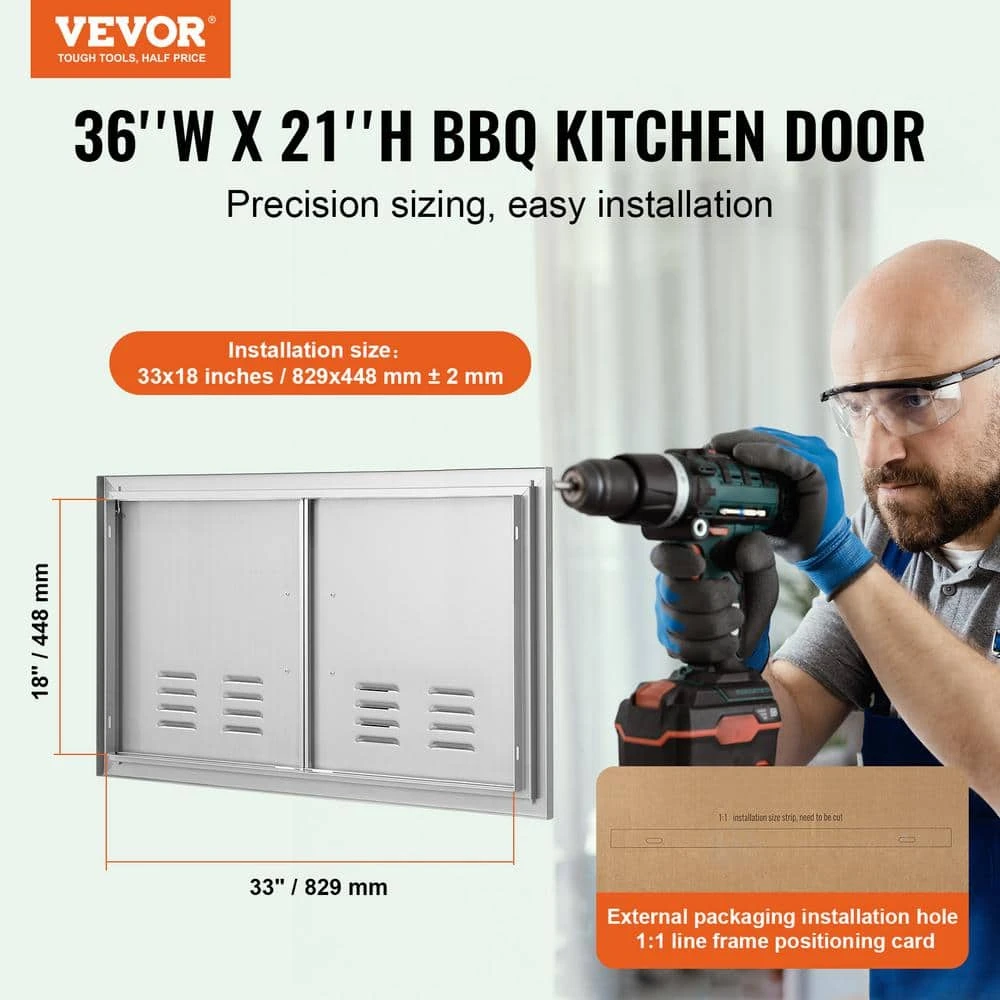 Double Outdoor Kitchen Door 36 In. W X 21 In. H BBQ Access Door Stainless Steel Flush Mount Door With Handles And Vents 4 Double Outdoor Kitchen Door 36 In. W X 21 In. H BBQ Access Door Stainless Steel Flush Mount Door With Handles And Vents - Image 2