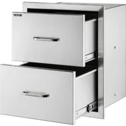 Outdoor Kitchen Drawers 14 In. W X 14.3 In. H X 23 In. D Flush Mount Double BBQ Drawers With Handle BBQ Island Drawers