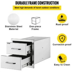 17.7 In. W X 20.5 In. H X 12.5 In. D Outdoor Kitchen Drawers Stainless Steel Flush Mount Double BBQ Access Drawers -Patio Furniture Shop vevor outdoor kitchen drawers 18x15yc2cbxgctg01v0 4f 1000