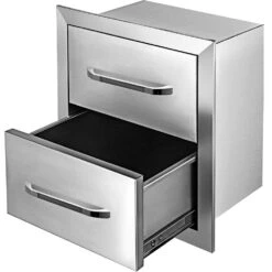 17.7 In. W X 20.5 In. H X 12.5 In. D Outdoor Kitchen Drawers Stainless Steel Flush Mount Double BBQ Access Drawers