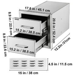 17.7 In. W X 20.5 In. H X 12.5 In. D Outdoor Kitchen Drawers Stainless Steel Flush Mount Double BBQ Access Drawers -Patio Furniture Shop vevor outdoor kitchen drawers 18x15yc2cbxgctg01v0 76 1000