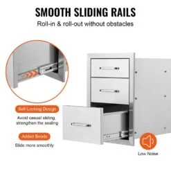 18 In. W X 23.2 In. H X 23.1 In. D Outdoor Kitchen Stainless Steel Triple BBQ Access Drawers With Chrome Handle -Patio Furniture Shop vevor outdoor kitchen drawers 18x23yc3cbxgctg01v0 44 1000