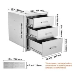 18 In. W X 23.2 In. H X 23.1 In. D Outdoor Kitchen Stainless Steel Triple BBQ Access Drawers With Chrome Handle -Patio Furniture Shop vevor outdoor kitchen drawers 18x23yc3cbxgctg01v0 76 1000