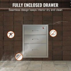 18 In. W X 23.2 In. H X 23.1 In. D Outdoor Kitchen Stainless Steel Triple BBQ Access Drawers With Chrome Handle -Patio Furniture Shop vevor outdoor kitchen drawers 18x23yc3cbxgctg01v0 fa 1000