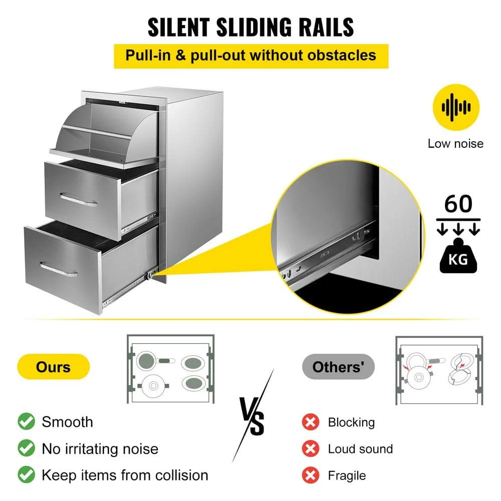 Outdoor Kitchen Drawers 17 In. W X 30 In. H X 21 In. D Mount Triple BBQ Drawers With Handle BBQ Island Drawers 8 Outdoor Kitchen Drawers 17 In. W X 30 In. H X 21 In. D Mount Triple BBQ Drawers With Handle BBQ Island Drawers - Image 6