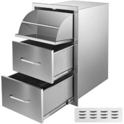 Outdoor Kitchen Drawers 17 In. W X 30 In. H X 21 In. D Mount Triple BBQ Drawers With Handle BBQ Island Drawers