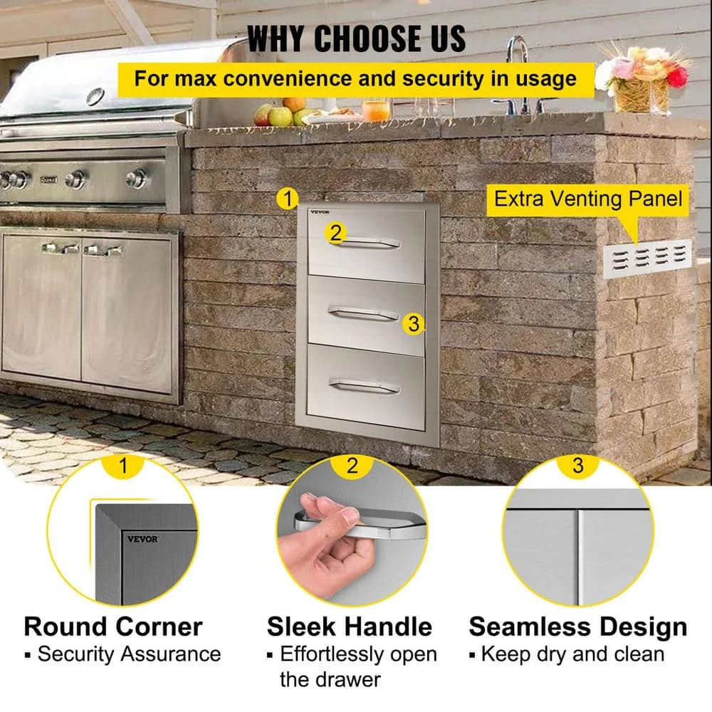 Outdoor Kitchen Drawers 17 In. W X 30 In. H X 21 In. D Mount Triple BBQ Drawers With Handle BBQ Island Drawers 9 Outdoor Kitchen Drawers 17 In. W X 30 In. H X 21 In. D Mount Triple BBQ Drawers With Handle BBQ Island Drawers - Image 7