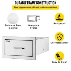 Outdoor Kitchen Drawers 14 In. W X 8.5 In. H X 23 In. D Stainless Steel Flush Mount Double Access Drawers With Handle -Patio Furniture Shop vevor outdoor kitchen drawers 8 5x14yc1cbxgctg1v0 4f 1000