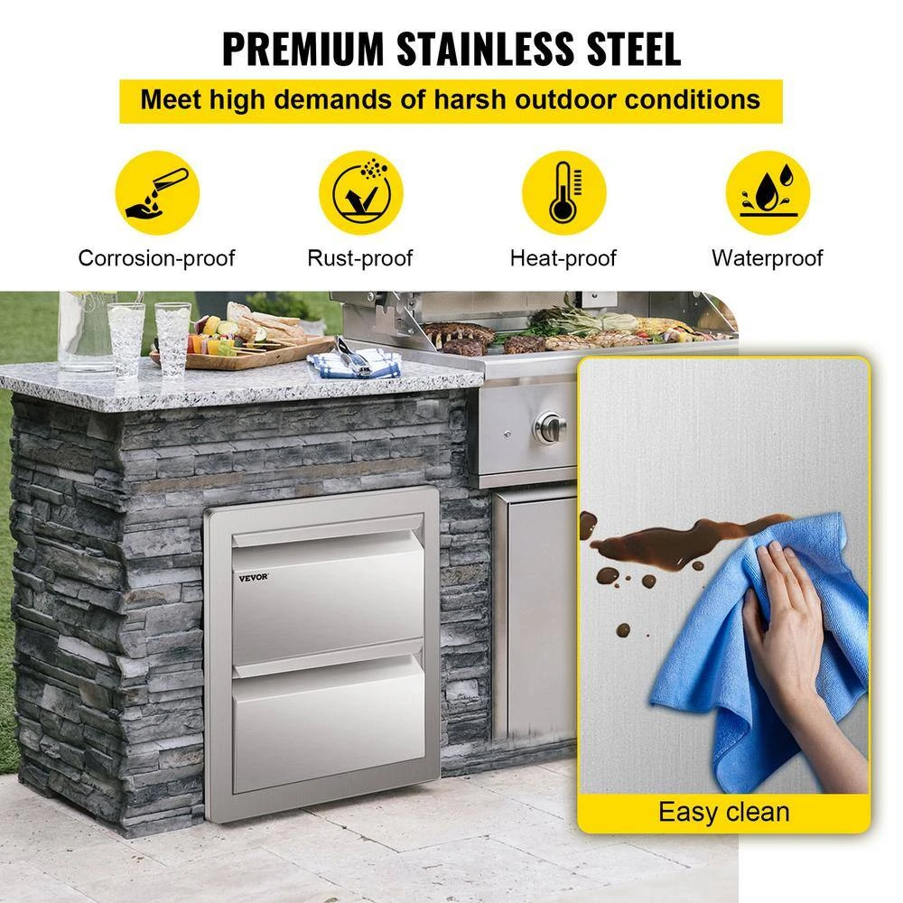 14 In. W X 14.5 In. H X 23 In. D Outdoor Kitchen Drawers Flush Mount Stainless Steel Double Access Drawers With Handles 6 14 In. W X 14.5 In. H X 23 In. D Outdoor Kitchen Drawers Flush Mount Stainless Steel Double Access Drawers With Handles - Image 4
