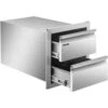 14 In. W X 14.5 In. H X 23 In. D Outdoor Kitchen Drawers Flush Mount Stainless Steel Double Access Drawers With Handles