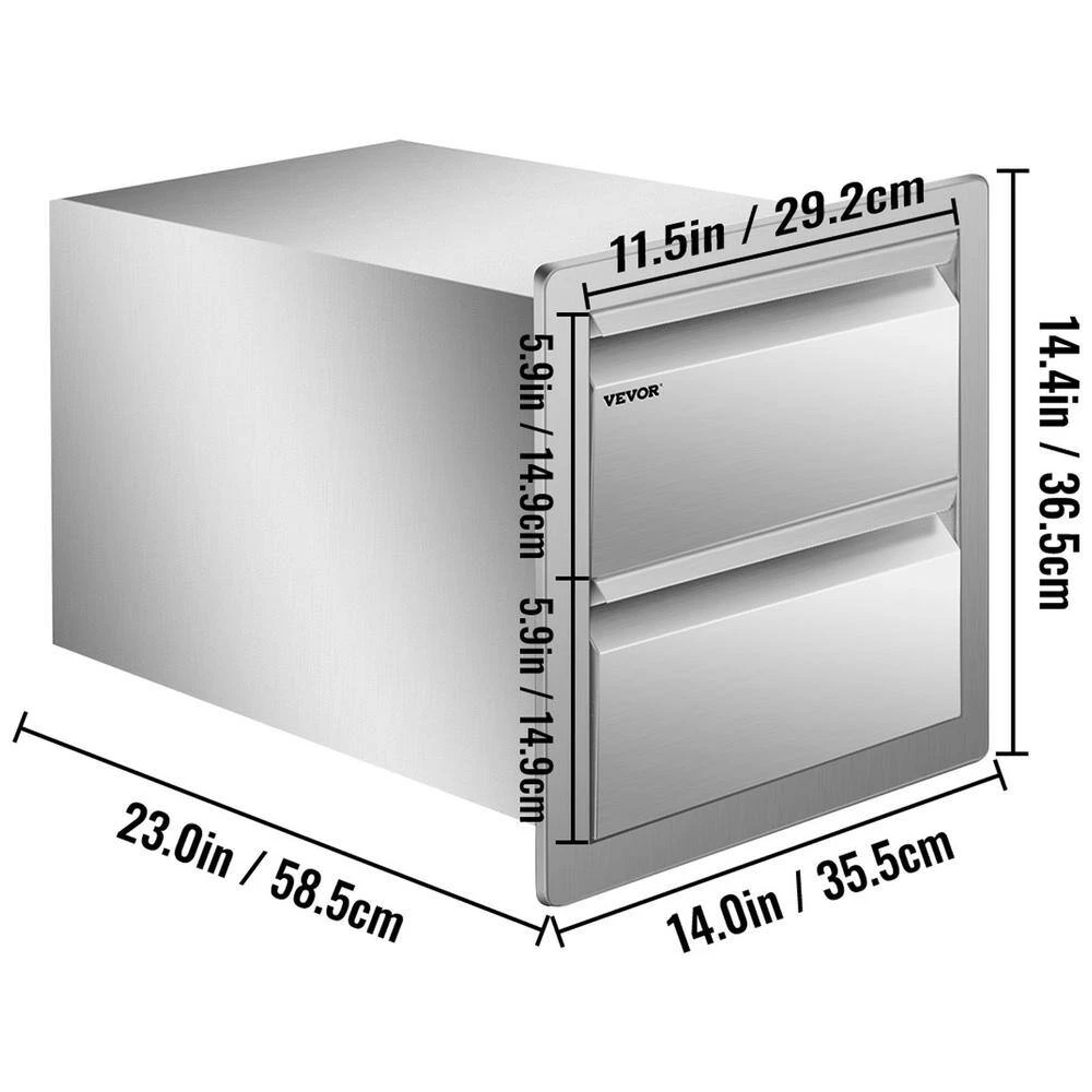 14 In. W X 14.5 In. H X 23 In. D Outdoor Kitchen Drawers Flush Mount Stainless Steel Double Access Drawers With Handles 9 14 In. W X 14.5 In. H X 23 In. D Outdoor Kitchen Drawers Flush Mount Stainless Steel Double Access Drawers With Handles - Image 7