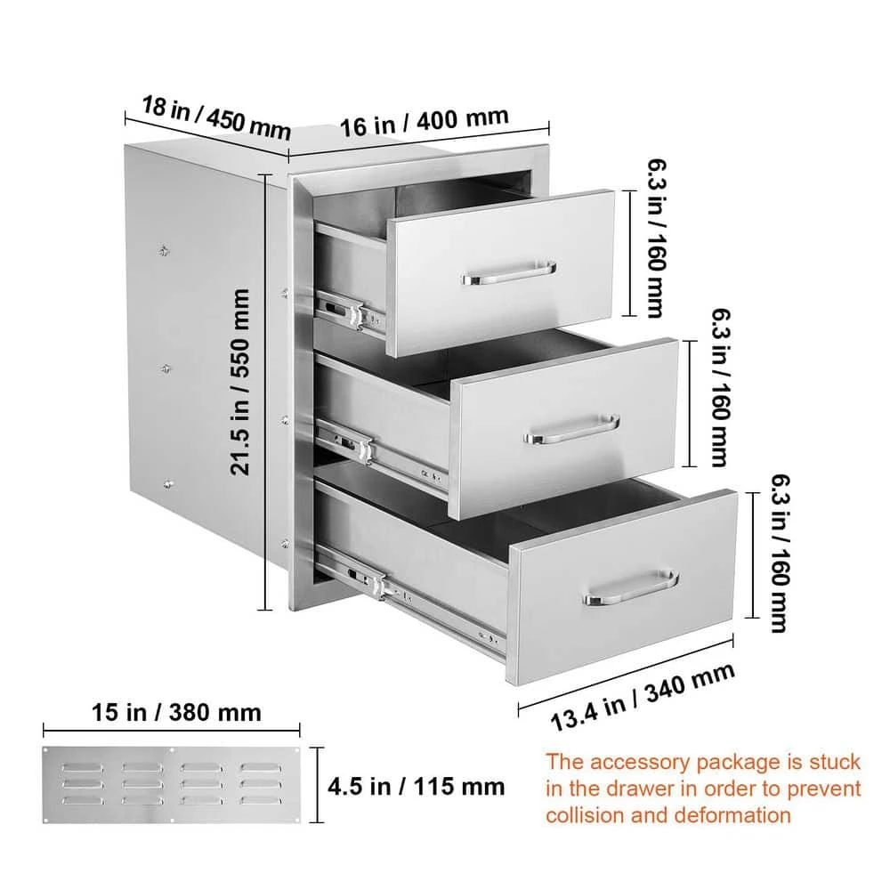 Outdoor Kitchen Drawers 16 In. W X 21.5 In. H X 18 In. D Stainless Steel BBQ Island Access Drawers With Handle 4 Outdoor Kitchen Drawers 16 In. W X 21.5 In. H X 18 In. D Stainless Steel BBQ Island Access Drawers With Handle - Image 2