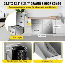 Outdoor Kitchen Door Drawer Combo 29.5 In. W X 22.6 In. H X 21.7 In. D Access Drawers With Adjustable Garbage Ring -Patio Furniture Shop vevor outdoor kitchen drawers ctg22 5x30x230001v0 4f 1000