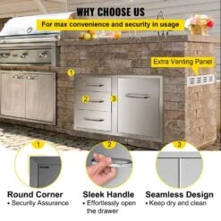 Outdoor Kitchen Door Drawer Combo 29.5 In. W X 22.6 In. H X 21.7 In. D Access Drawers With Adjustable Garbage Ring -Patio Furniture Shop vevor outdoor kitchen drawers ctg22 5x30x230001v0 fa 1000