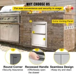 Outdoor Kitchen Drawers 13 In. W X 20.5 In. H X 21 In. D BBQ Island Drawers Flush Mount Double BBQ Access Drawers -Patio Furniture Shop vevor outdoor kitchen drawers ctg22x15x20000001v0 fa 1000