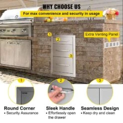 Outdoor Kitchen Drawers 15 In. W X 21 In. H X 22.5 In. D Flush Mount Access BBQ Drawers With Handle BBQ Island Drawers -Patio Furniture Shop vevor outdoor kitchen drawers ctg24 6x23x170001v0 fa 1000