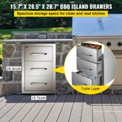 16 In. W X 28.5 In. H X 20.5 In. D Outdoor Kitchen Drawers Stainless Steel Flush Mount Triple BBQ Access Drawers -Patio Furniture Shop vevor outdoor kitchen drawers ctg29x16x21 70001v0 4f 1000