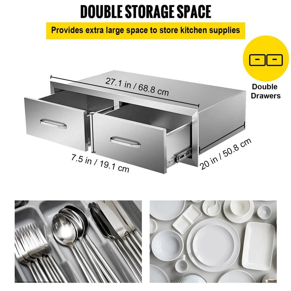 Outdoor Kitchen Drawers 30 In. W X 10 In. H X 20 In. D Double BBQ Access Drawers With Handle BBQ Island Drawers 6 Outdoor Kitchen Drawers 30 In. W X 10 In. H X 20 In. D Double BBQ Access Drawers With Handle BBQ Island Drawers - Image 4