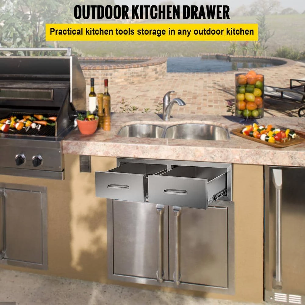 Outdoor Kitchen Drawers 30 In. W X 10 In. H X 20 In. D Double BBQ Access Drawers With Handle BBQ Island Drawers 5 Outdoor Kitchen Drawers 30 In. W X 10 In. H X 20 In. D Double BBQ Access Drawers With Handle BBQ Island Drawers - Image 3