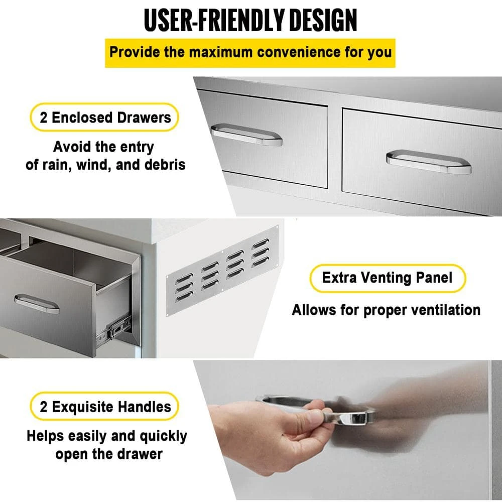 Outdoor Kitchen Drawers 30 In. W X 10 In. H X 20 In. D Double BBQ Access Drawers With Handle BBQ Island Drawers 9 Outdoor Kitchen Drawers 30 In. W X 10 In. H X 20 In. D Double BBQ Access Drawers With Handle BBQ Island Drawers - Image 7