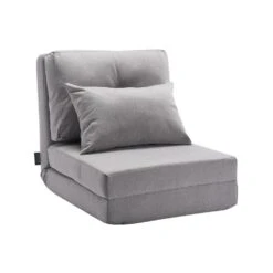 Convertible Flip Chair, 5-Position Adjustable Floor Lazy Sofa, Folding Sofa Bed Chair For Room Bedroom, Gray Plastic